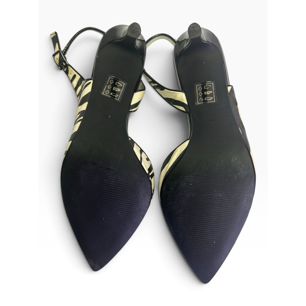 J. Renee Zebra Print Slingback Heels 9.5 M Black Patent Bow Pointed Toe Minetta - Picture 7 of 8